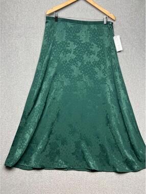 Vintage Emily Rose Satin Victorian Floral Skirt L Prairie Chic Cottagecore Green